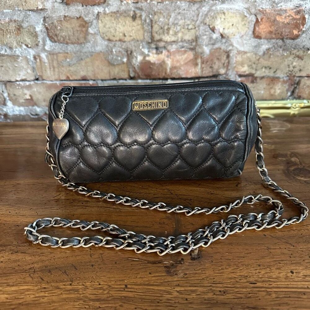 Vintage Moschino Heart Quilted Lambskin Cylinder Chain Bag